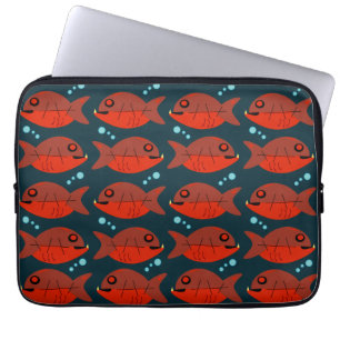 Funky Red Retro Piranha Fish Art Muster Laptopschutzhülle