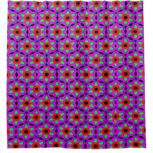 Funky Red und Lila Fuchsia Blume Pattern Duschvorhang (Vorderseite)
