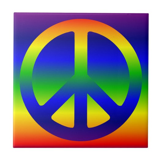 Funky Regenbogen-Friedenssymbol Fliese (Vorderseite)