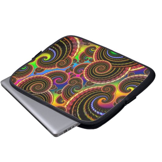 Funky Regenbogen-Strudel-Fraktal-Kunst-Muster Laptopschutzhülle (Vorne Knopf)