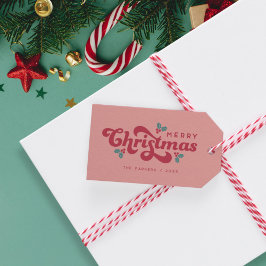 Funky Retro 70er Holly Jolly Geschenkanhänger