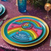 Funky Retro 70's Disco Rainbow Groovy Mirror Ball Pappteller