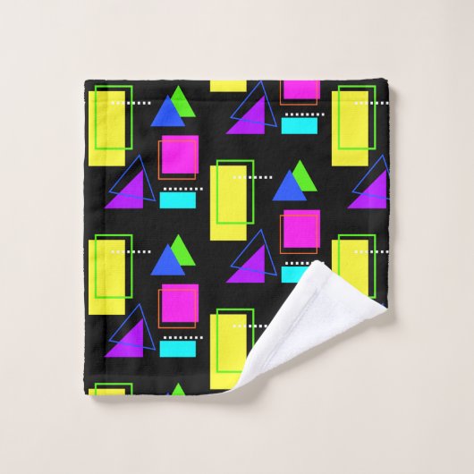 FUNKY RETRO 80er NEON FLUORO GEOMETRIC FORM DRUCKE Badhandtuch Set (Waschlappen)