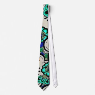 Funky Retro abstrakte Blumen-aquamarine blaue Krawatte