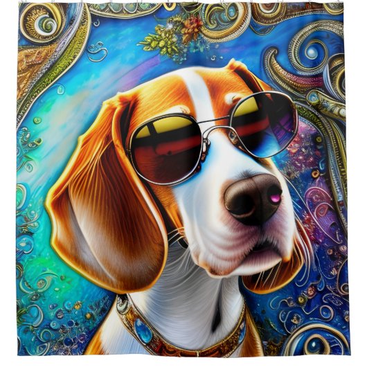 Funky Retro Beagle Duschvorhang (Vorderseite)