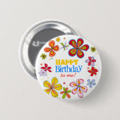 Funky Retro Big Blume Custom Birthday Button Butto (Vorne & Hinten)