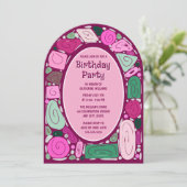 Funky Retro Birthday Einladung Mitte Jahrhundert M (Stehend Vorderseite)