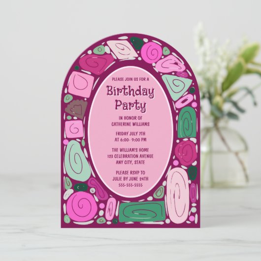 Funky Retro Birthday Einladung Mitte Jahrhundert M (Stehend Vorderseite)