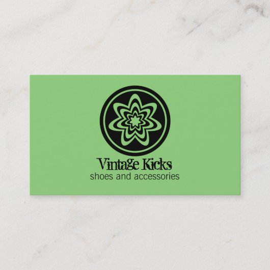 Funky Retro Bloom Business Card, Kelly Green Visitenkarte (Vorderseite)