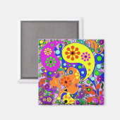 Funky Retro Blume Paisleys Magnet (Vorderseite/Rückseite)