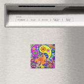 Funky Retro Blume Paisleys Magnet (In Situ (Geschirrspüler))