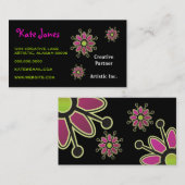 Funky Retro Blume Rosa Lila Grüner Spaß Visitenkarte (Vorne/Hinten)