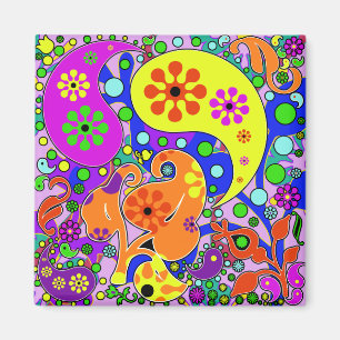 Funky Retro Blumen Paisleys Magnet