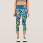 Funky Retro Blumenmuster mit Namen - aquamarin bla Capri Leggings (Vorderseite)