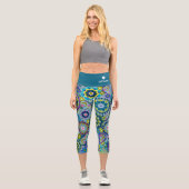 Funky Retro Blumenmuster mit Namen - aquamarin bla Capri Leggings (Vorderseite)