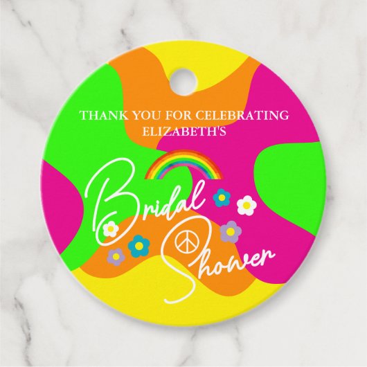 Funky Retro Bridal Shower Geschenkanhänger (Vorderseite)