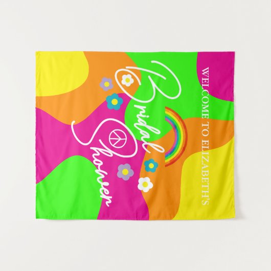 Funky Retro Bridal Shower Wandteppich (Vorderseite (Horizontal))