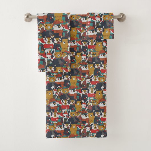 Funky Retro Christmas Animals Badhandtuch Set (Insitu)