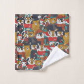 Funky Retro Christmas Animals Badhandtuch Set (Waschlappen)