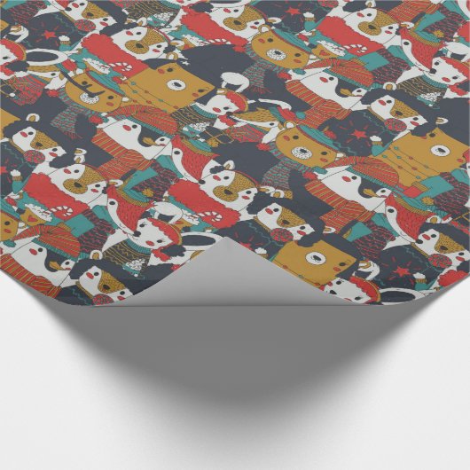 Funky Retro Christmas Animals Geschenkpapier (Ecke)