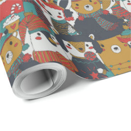 Funky Retro Christmas Animals Geschenkpapier