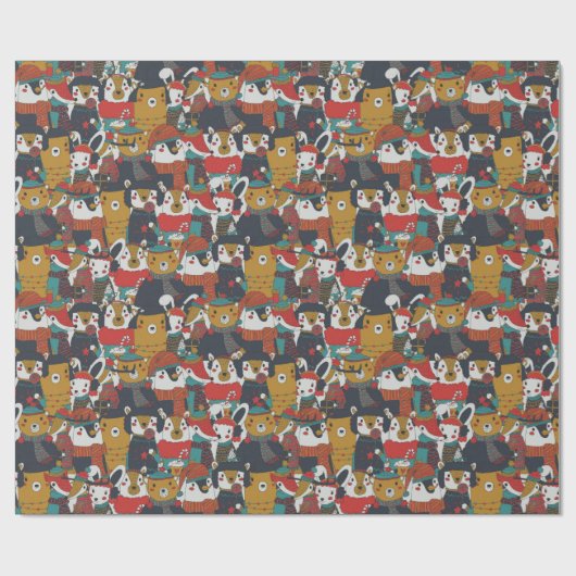 Funky Retro Christmas Animals Geschenkpapier (Flach)