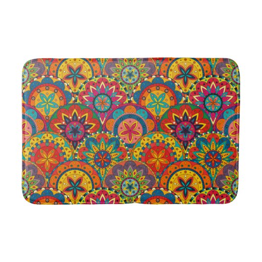Funky Retro Colorful Mandala Pattern Badematte (Vorderseite)