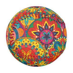 Funky Retro Colorful Mandala Pattern Baseball
