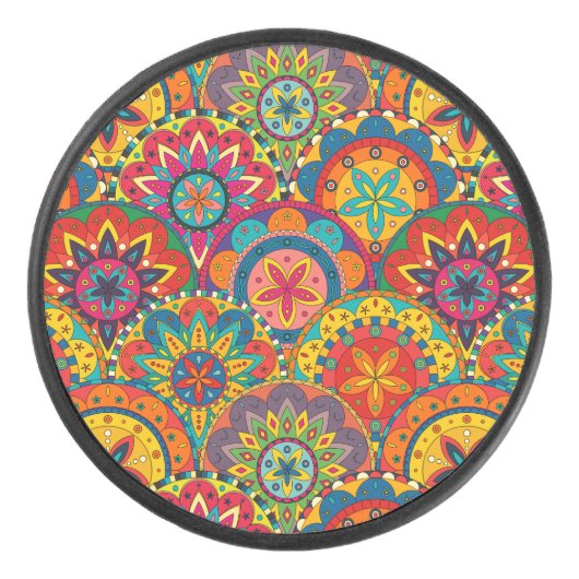 Funky Retro Colorful Mandala Pattern Eishockey Puck (Vorderseite)