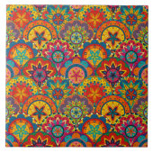 Funky Retro Colorful Mandala Pattern Fliese (Vorderseite)