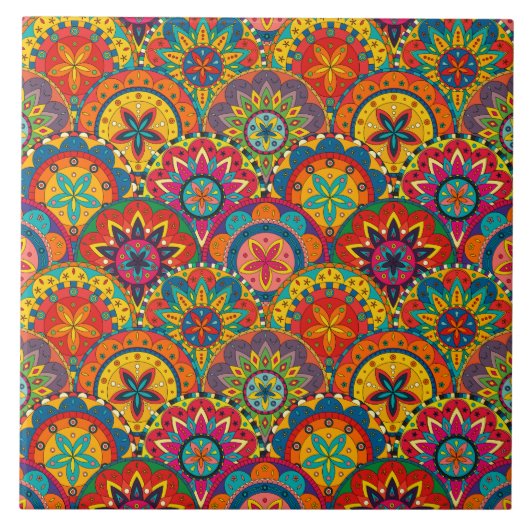 Funky Retro Colorful Mandala Pattern Fliese (Vorderseite)