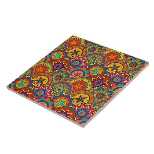 Funky Retro Colorful Mandala Pattern Fliese (Seite)