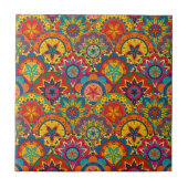 Funky Retro Colorful Mandala Pattern Fliese (Vorderseite)