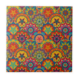 Funky Retro Colorful Mandala Pattern Fliese