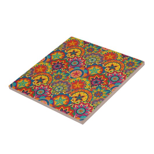 Funky Retro Colorful Mandala Pattern Fliese (Seite)