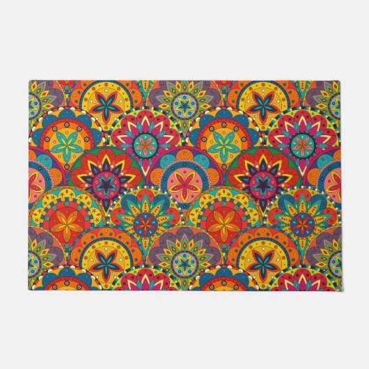Funky Retro Colorful Mandala Pattern Fußmatte (Vorderseite)
