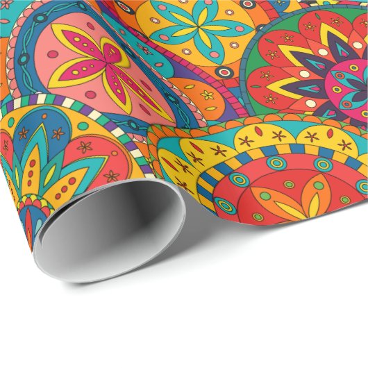 Funky Retro Colorful Mandala Pattern Geschenkpapier (Rolleneckpunkt)