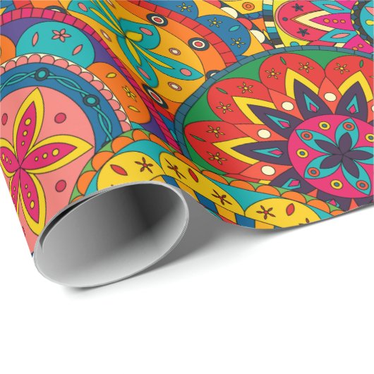 Funky Retro Colorful Mandala Pattern Geschenkpapier (Rolleneckpunkt)