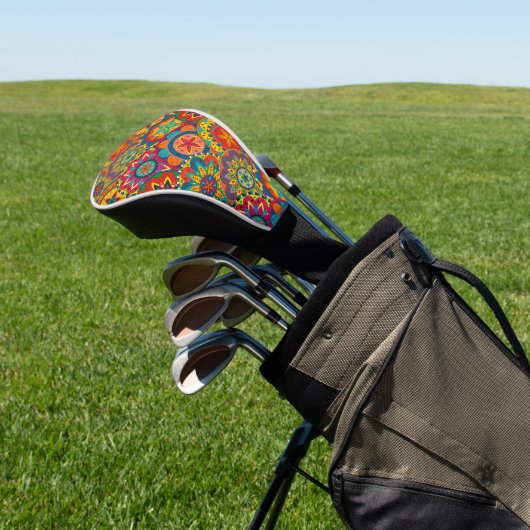 Funky Retro Colorful Mandala Pattern Golf Headcover (In SItu)