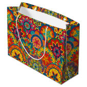 Funky Retro Colorful Mandala Pattern Große Geschenktüte (Rückseite Schrägansicht)