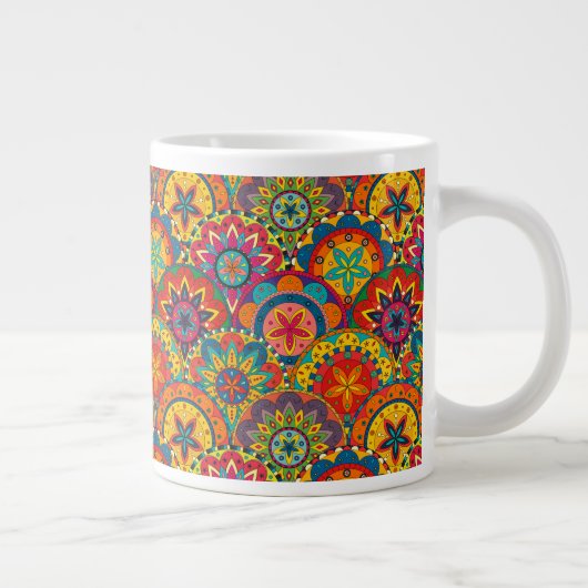 Funky Retro Colorful Mandala Pattern Jumbo-Tasse (Rechts)