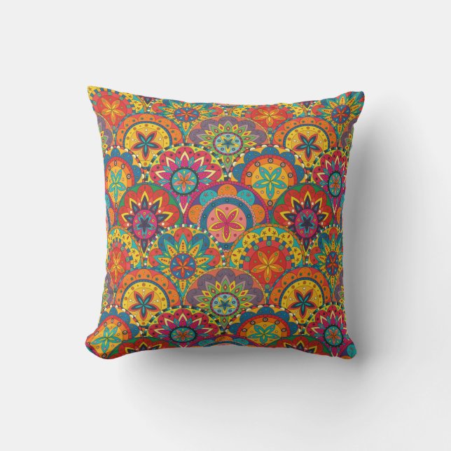 Funky Retro Colorful Mandala Pattern Kissen (Vorderseite)