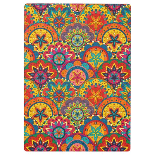 Funky Retro Colorful Mandala Pattern Klemmbrett (Rückseite)