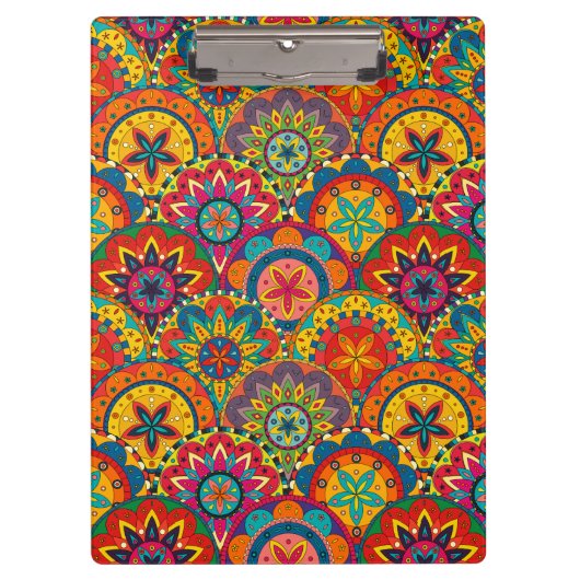 Funky Retro Colorful Mandala Pattern Klemmbrett (Vorderseite)