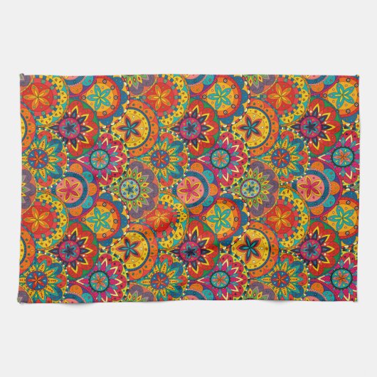 Funky Retro Colorful Mandala Pattern Küchentuch (Horizontal)