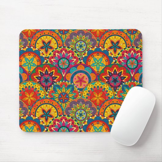 Funky Retro Colorful Mandala Pattern Mousepad (Mit Mouse)