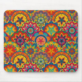 Funky Retro Colorful Mandala Pattern Mousepad
