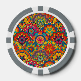 Funky Retro Colorful Mandala Pattern Pokerchips