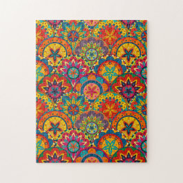 Funky Retro Colorful Mandala Pattern Puzzle