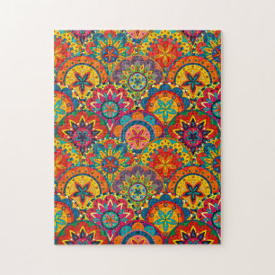 Funky Retro Colorful Mandala Pattern Puzzle